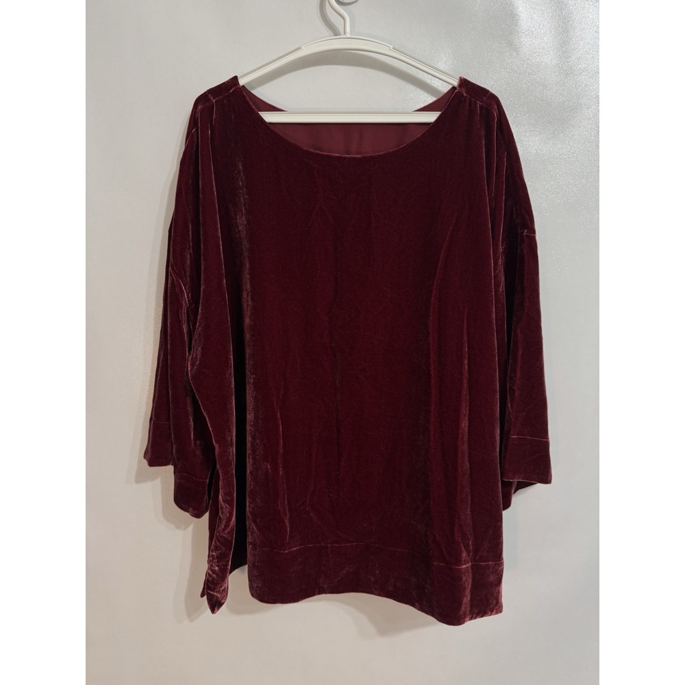 Soft Surroundings Sz 3X Deep Red Crushed Velvet Boatneck Drop Sleeve Top